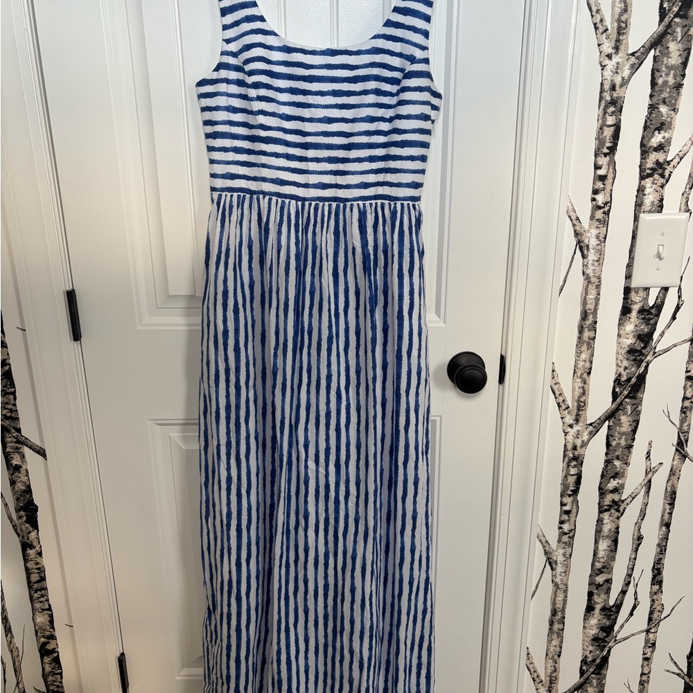 Vineyard Vines Bright Blue & White Painted Stripe Cotton Maxi Dress Women's Sz 6
